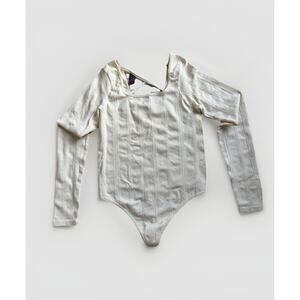 Adore Me Cream Cable Knit Pattern Stretchy Bodysuit Size M/L Nylon Spandex